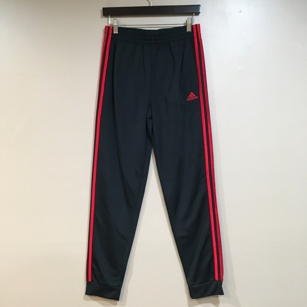 Adidas 3 Stripe Track Pants Youth Boys XL Black Red Athletic Gym Joggers